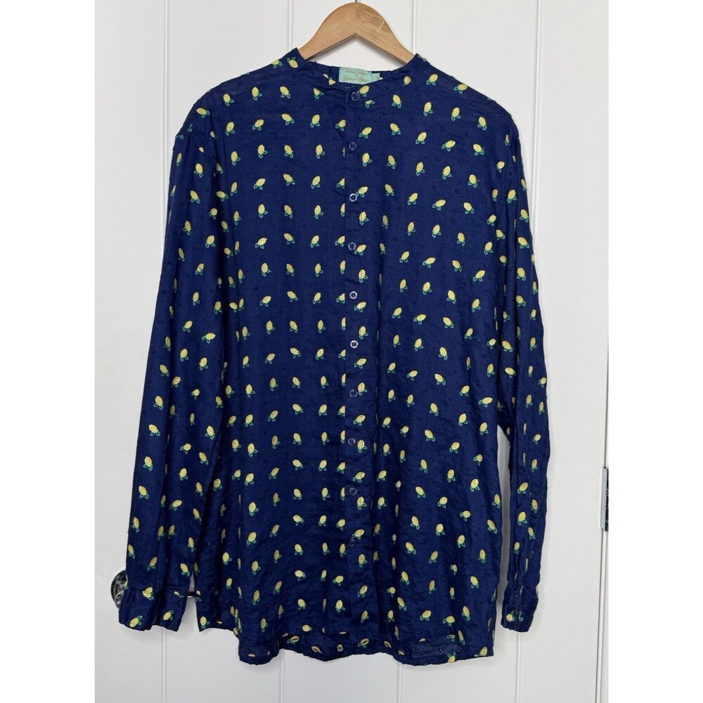 Lemon Embroidered Linen Blend Blouse Shirt L/XL Antica Sartoria Giacomo Cinque